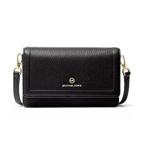 MICHAEL KORS Jet Set genuine pebbled leather phone crossbody bag wallet -BLACK